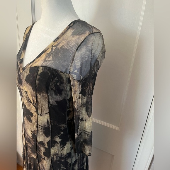 black cream mesh stretch drop waist dress moody floral whimsigoth goth Sz S - Picture 8 of 15